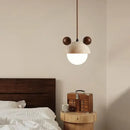 GobekUsa Cream Glass LED Pendant Lights Modern Wood Yellow Travertine Pendant Lamp