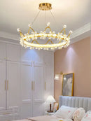 GobekUsa Crown Petal LED Crystal Chandelier - Luxury Nordic Design for Girls' Bedroom