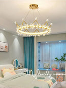 GobekUsa Crown Petal LED Crystal Chandelier - Luxury Nordic Design for Girls' Bedroom