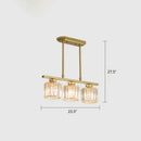 GobekUsa Crystal Block 3-Light Pendant - Linear Dining Room Island Lamp Fixture