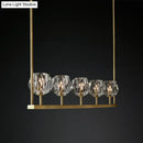 GobekUsa Crystal Brass Island Light with 5 Beveled Bulbs - Modern Ceiling Suspension Lamp