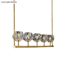 GobekUsa Crystal Brass Island Light with 5 Beveled Bulbs - Modern Ceiling Suspension Lamp