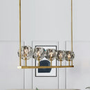 GobekUsa Crystal Brass Island Light with 5 Beveled Bulbs - Modern Ceiling Suspension Lamp