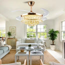 GobekUsa Crystal Ceiling Fan Light Remote Chandelier Bedroom Living Room