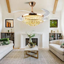 GobekUsa Crystal Ceiling Fan Light Remote Chandelier Bedroom Living Room