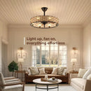 GobekUsa Crystal Ceiling Fan with Birdcage Design, Iron Lampshade, Variable Frequency Remote Control