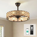 GobekUsa Crystal Ceiling Fan with Birdcage Design, Iron Lampshade, Variable Frequency Remote Control
