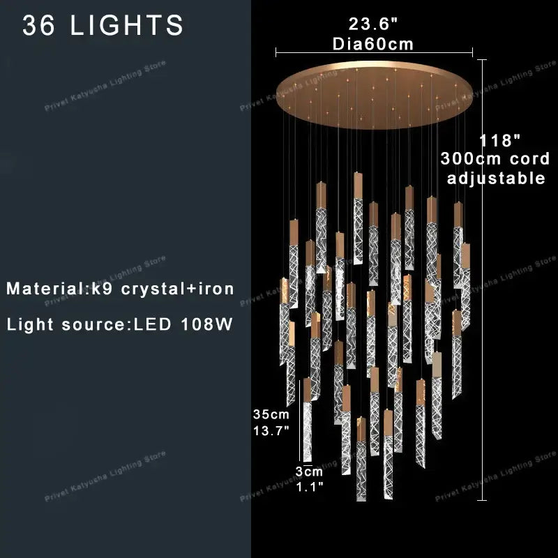 GobekUsa Crystal Ceiling Pendant Lights - Adjustable, Elegant, Circular Design, photo 11 of 15
