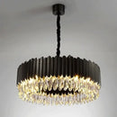 GobekUsa Crystal Chandelier: Black Gold Round LED Pendant Light for Living Room or Bedroom