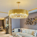 GobekUsa Crystal Chandelier: Black Gold Round LED Pendant Light for Living Room or Bedroom