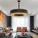 GobekUsa Crystal Chandelier: Black Gold Round LED Pendant Light for Living Room or Bedroom