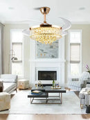 GobekUsa Crystal Chandelier Ceiling Fan with Dimmable LED Lighting and Remote Control