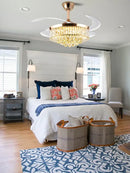GobekUsa Crystal Chandelier Ceiling Fan with Dimmable LED Lighting and Remote Control