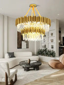 GobekUsa Crystal Chandelier: Dimmable Gold/Black Stainless Steel Hanging Lamp
