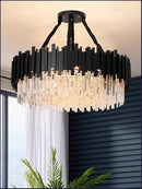 GobekUsa Crystal Chandelier: Dimmable Gold/Black Stainless Steel Hanging Lamp