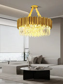 GobekUsa Crystal Chandelier: Dimmable Gold/Black Stainless Steel Hanging Lamp