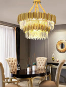 GobekUsa Crystal Chandelier: Dimmable Gold/Black Stainless Steel Hanging Lamp