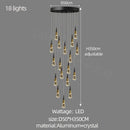 GobekUsa Crystal Chandelier LED Staircase Lamp for Elegant Living Room, Kitchen, and Restaurant