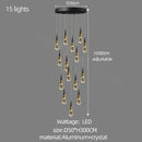 GobekUsa Crystal Chandelier LED Staircase Lamp for Elegant Living Room, Kitchen, and Restaurant