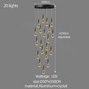 GobekUsa Crystal Chandelier LED Staircase Lamp for Elegant Living Room, Kitchen, and Restaurant