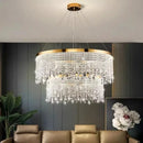 GobekUsa Crystal Chandelier: Luxury Gold LED Circle Ceiling Pendant Light