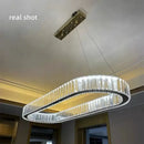 GobekUsa Crystal Chandelier Pendant Lights Dimmable LED Oval Lustre Hang Lamp