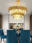 GobekUsa Crystal Chandelier Stainless Steel K9 Cristal Suspension Lamps Classic Gold Luxury