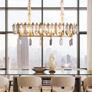 GobekUsa Crystal Drop Island Lighting - 12 Heads, Modern Clear Oval Design for Dining Hall