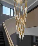 GobekUsa Crystal Loft Chandelier: Modern Nordic Art Deco Gold LED Lighting for Living Room
