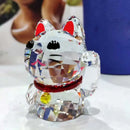 Faceted crystal lucky cat figurine living room decor by Decorbites