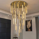 GobekUsa Crystal Lustre Pendant Lights with Dimmable LED, Adjustable Cable - Gold Chrome Steel