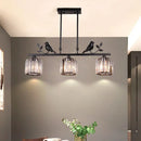 GobekUsa Crystal Prism Island Light Fixture with Lodge Pendant and Bird-Leaf Decor
