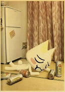 Cute 3d cat poster whimsical white cartoon art for bedroom decor by Decorbites