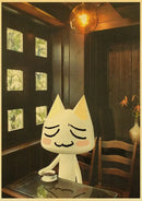 Cute 3d cat poster whimsical white cartoon art for bedroom decor by Decorbites