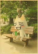 Cute 3d cat poster whimsical white cartoon art for bedroom decor by Decorbites