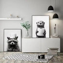 Cute animals canvas framed black & white bathroom wall art set by Decorbites