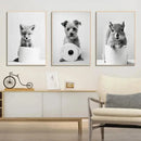 Cute animals canvas framed black & white bathroom wall art set by Decorbites