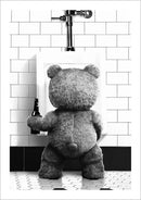 Cute bear bathroom canvas print black and white framed art by Decorbites