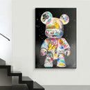 Vibrant graffiti bear canvas print bedroom wall art by Decorbites