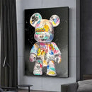 Vibrant graffiti bear canvas print bedroom wall art by Decorbites