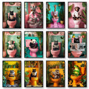 Black cat on pink toilet bathroom canvas wall art