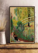 Vintage van gogh style black cute digital cats kraft paper bedroom art