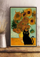 Vintage van gogh style black cute digital cats kraft paper bedroom art