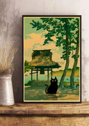 Vintage van gogh style black cute digital cats kraft paper bedroom art