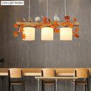 GobekUsa Cylindrical Milk Glass Island Lamp with Bird Deco for Country Style Restaurants