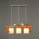 GobekUsa Cylindrical Milk Glass Island Lamp with Bird Deco for Country Style Restaurants