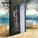 GobekUsa Dark Grey LED Shower Panel Column with Rainfall Waterfall Spa Jets