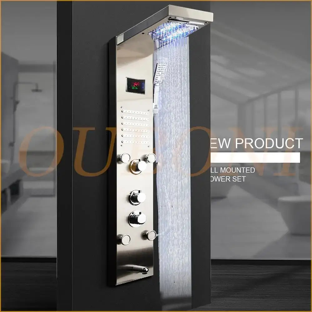 GobekUsa Dark Grey LED Shower Panel Column with Rainfall Waterfall Spa Jets, photo 7 of 8