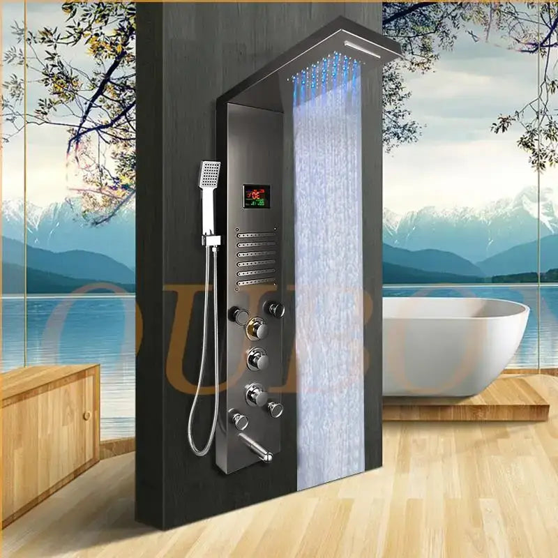 GobekUsa Dark Grey LED Shower Panel Column with Rainfall Waterfall Spa Jets, photo 8 of 8