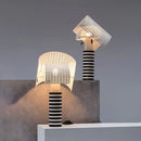 GobekUsa Designer Metal Nightstand Lamp with Swivel Mesh Shade - Striped Column, 1 Head, Black and White